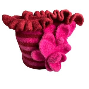 Burgundy and Pink Felted Wool Bag with Flowers 🌸